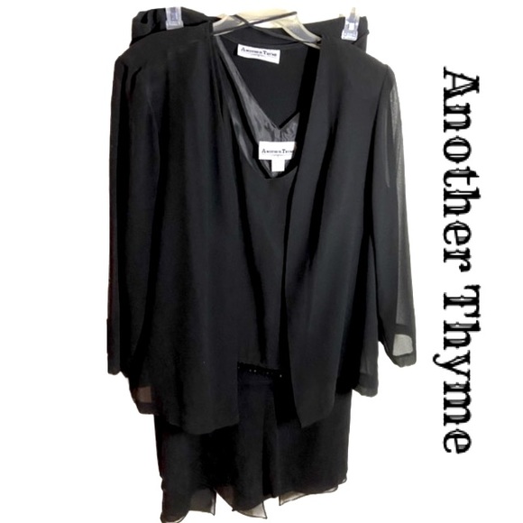 Another Thyme Other - ANOTHER THYME 3 Piece Set Sheer~Jacket Beaded~Shell Wide-Leg Pants~Sheer Overlay